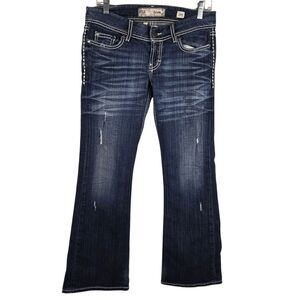 BKE Stella Jeans 29 S x 29.5 Blue Flare Stretch Low Rise Medium Wash Rhinestones